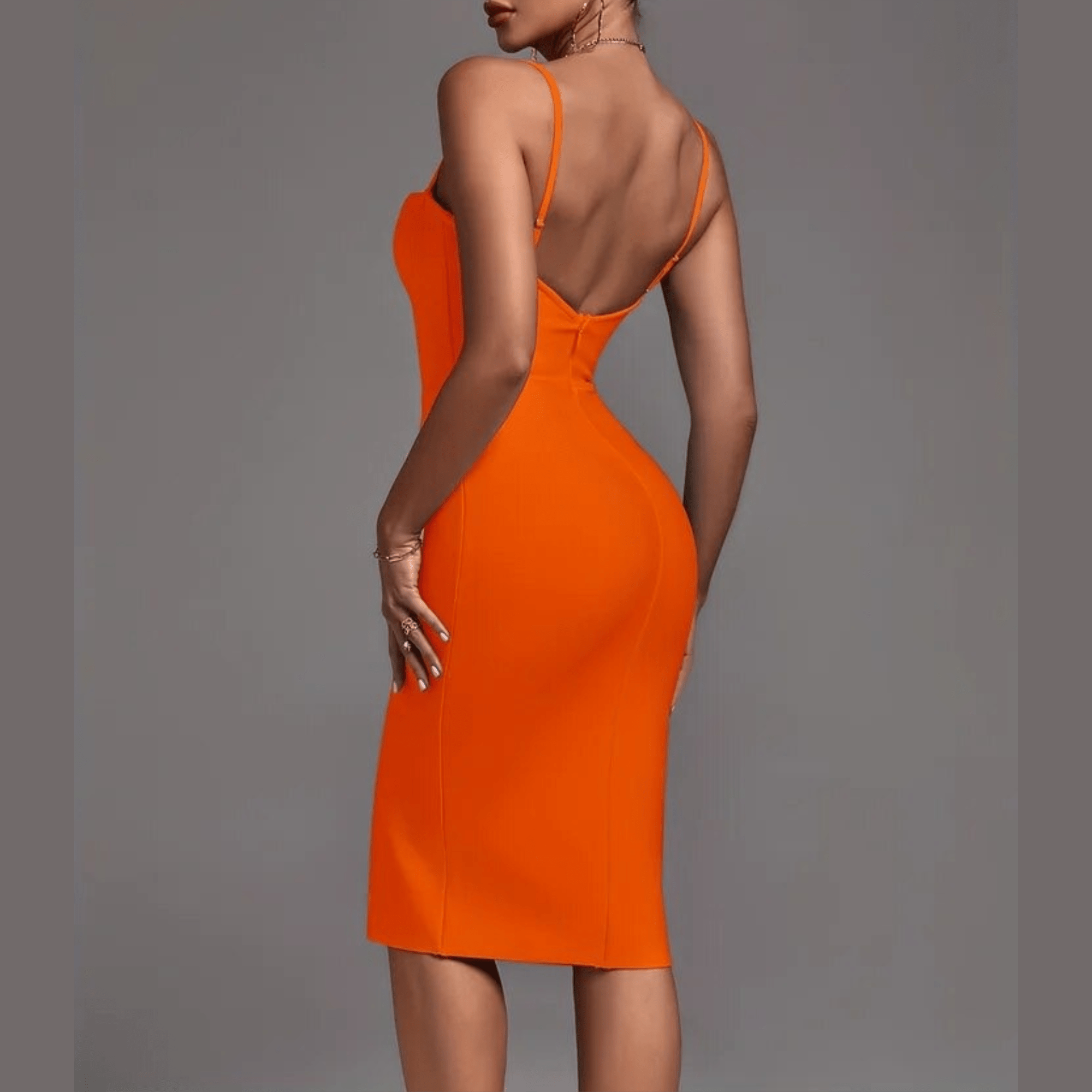 Alicia - Orange Front Split Bandage Dress