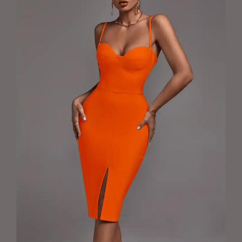 Alicia - Orange Front Split Bandage Dress