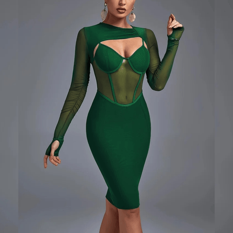Amelia - Green Mesh and Bandage Dress