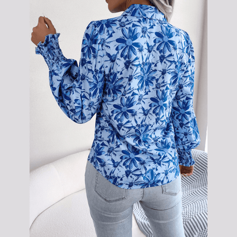 Aminah - Blue Floral Bishop Sleeve Blouse