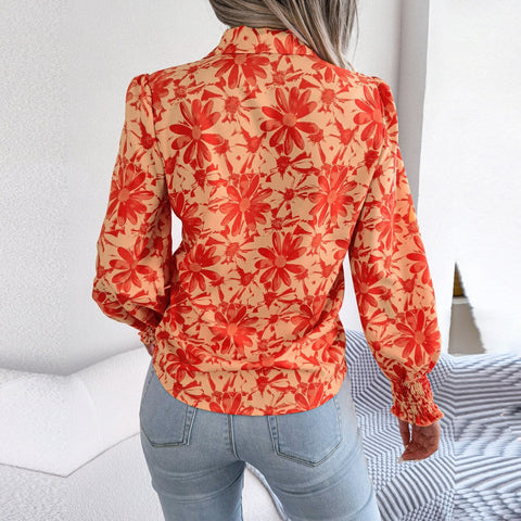 Aminah - Orange Floral Bishop Sleeve Blouse