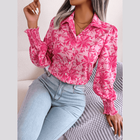 Aminah - Pink Floral Bishop Sleeve Blouse