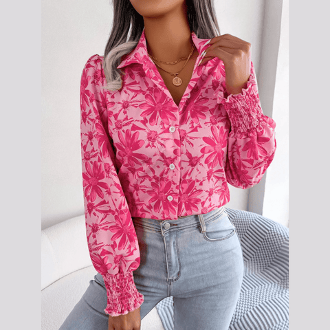 Aminah - Pink Floral Bishop Sleeve Blouse