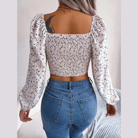 Anita - Pink Floral Print Chiffon Crop Top