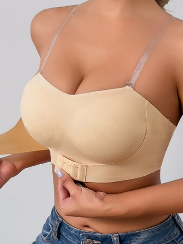 One-piece Front Closure Seamless Wireless Comfortable & Adjustable Bra .Invisible Shoulder Straps