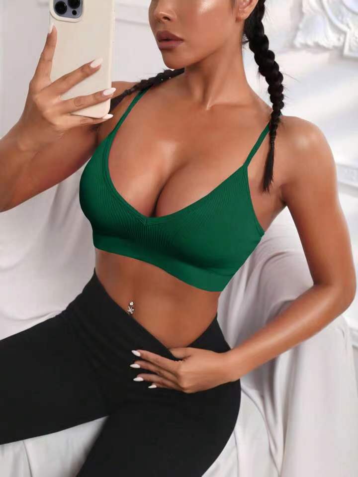 Seamless Sexy Outdoor Sports Solid Color Ribbed Knit Sports Bra