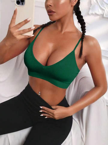 Seamless Sexy Outdoor Sports Solid Color Ribbed Knit Sports Bra
