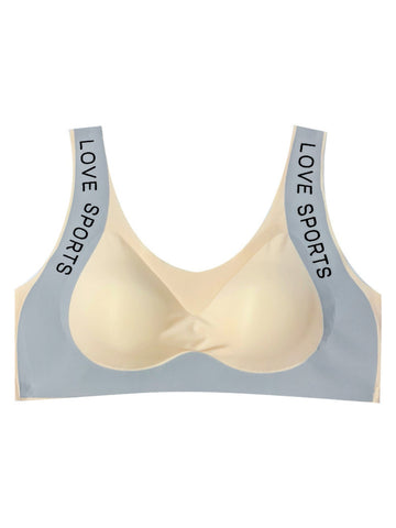 Sujetador push up sin costuras, cómodo y transpirable con tirantes anchos y estampado de letras en color beige