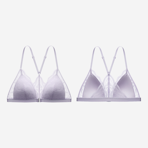 Bralette triangular con espalda cruzada y sin aros y encaje con cierre frontal
