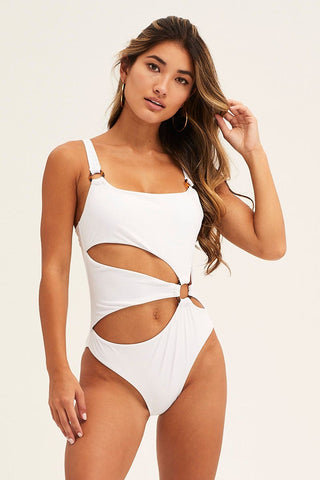 Ring Cutout One-Piece Swimsuit  - White