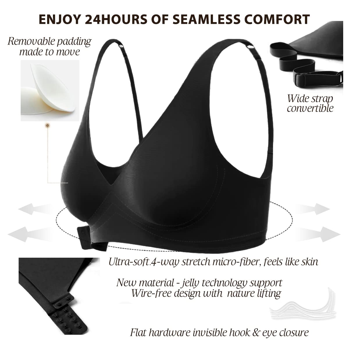 Wirefree Seamless Bra for Women Invisible Deep V Plunge Bra with Removeable Padding