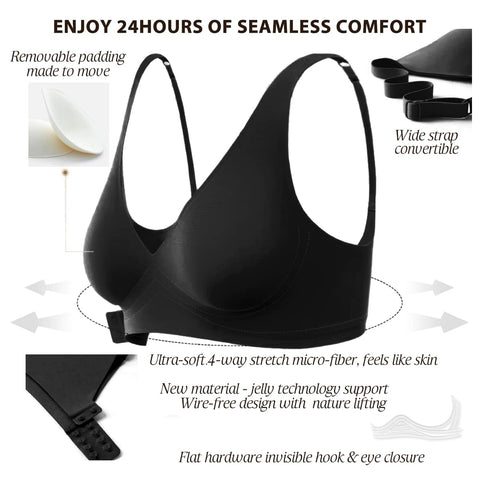 Wirefree Seamless Bra for Women Invisible Deep V Plunge Bra with Removeable Padding