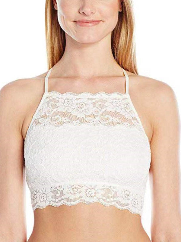 Sexy Lace Crop Double Layered Wireless High-Neck Bra