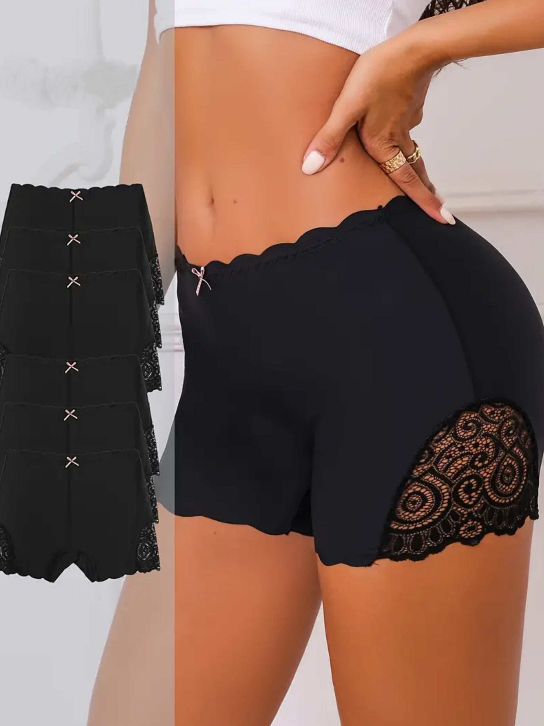 Weiches und bequemes Boyshort-Höschen mit kontrastierender Spitze und Muschelsaum