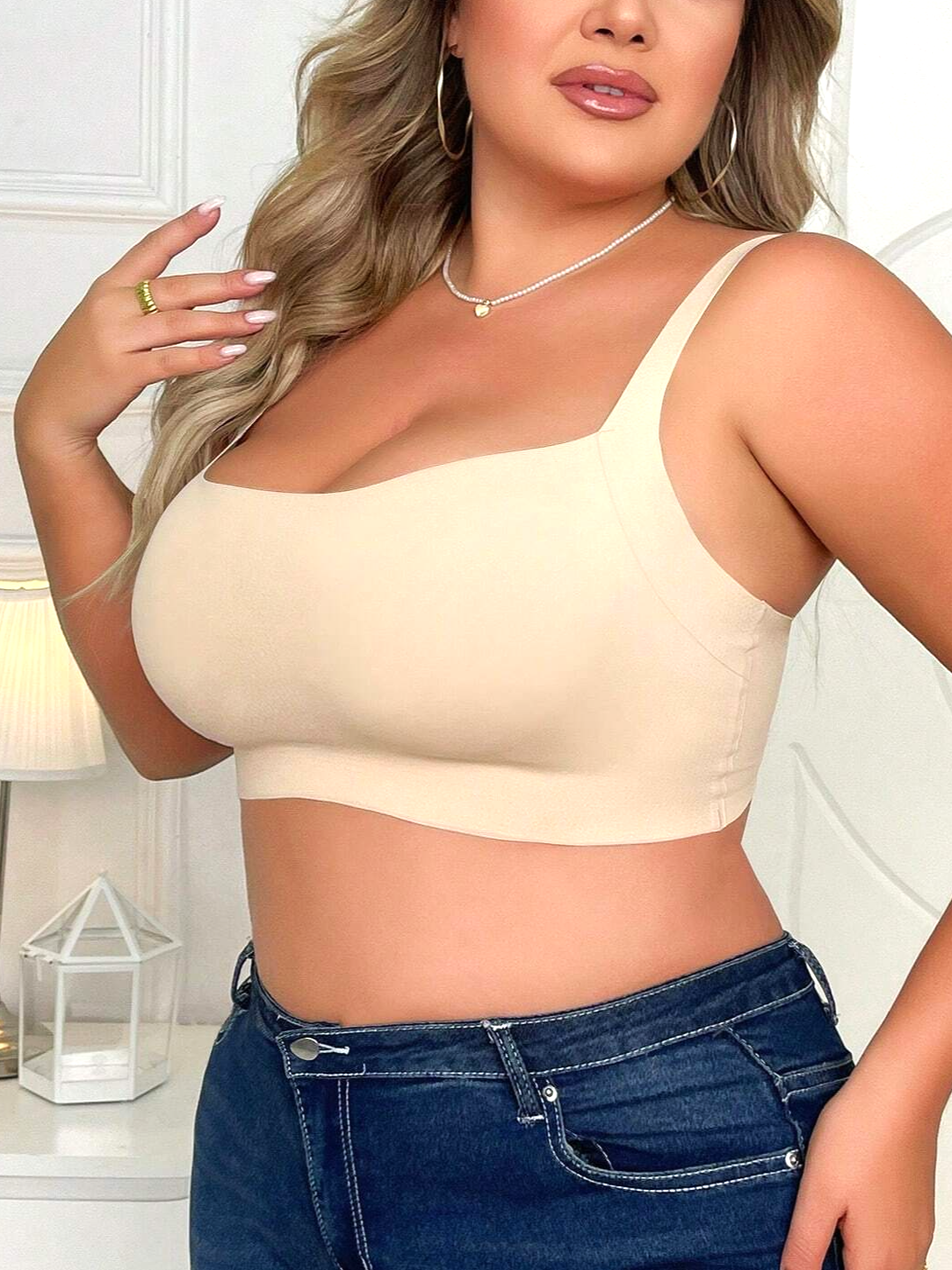 Plus Size Women's Seamless Bra Without Underwire Beige