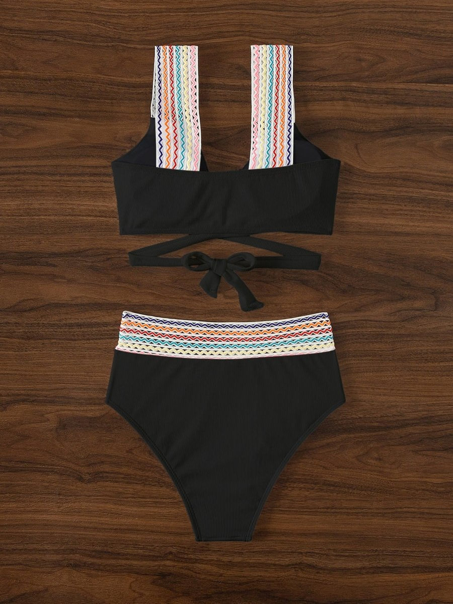 COLORFUL WAVY RIBBED BIKINI SET