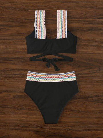 COLORFUL WAVY RIBBED BIKINI SET