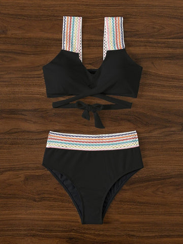 COLORFUL WAVY RIBBED BIKINI SET