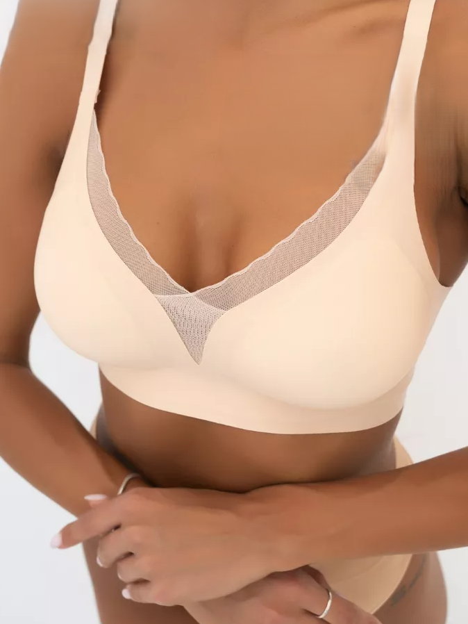 Deep V Mesh Seamless Push-up Without Steel Ring To Prevent Sagging Bra Ivory