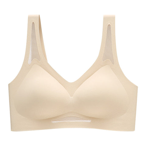 No Show Camisole-BH mit kontrastierendem Netzstoff, bügellos, Beige