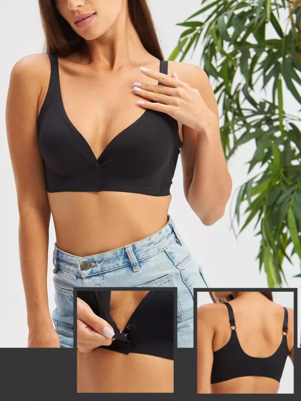 Verstellbarer nahtloser Push-up-BH mit Frontverschluss in Schwarz