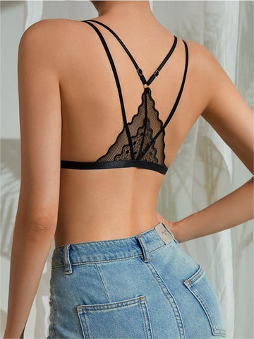 Sexy, bügelloses Dreieck-Bralette mit Racerback und Spitzennetz vorne