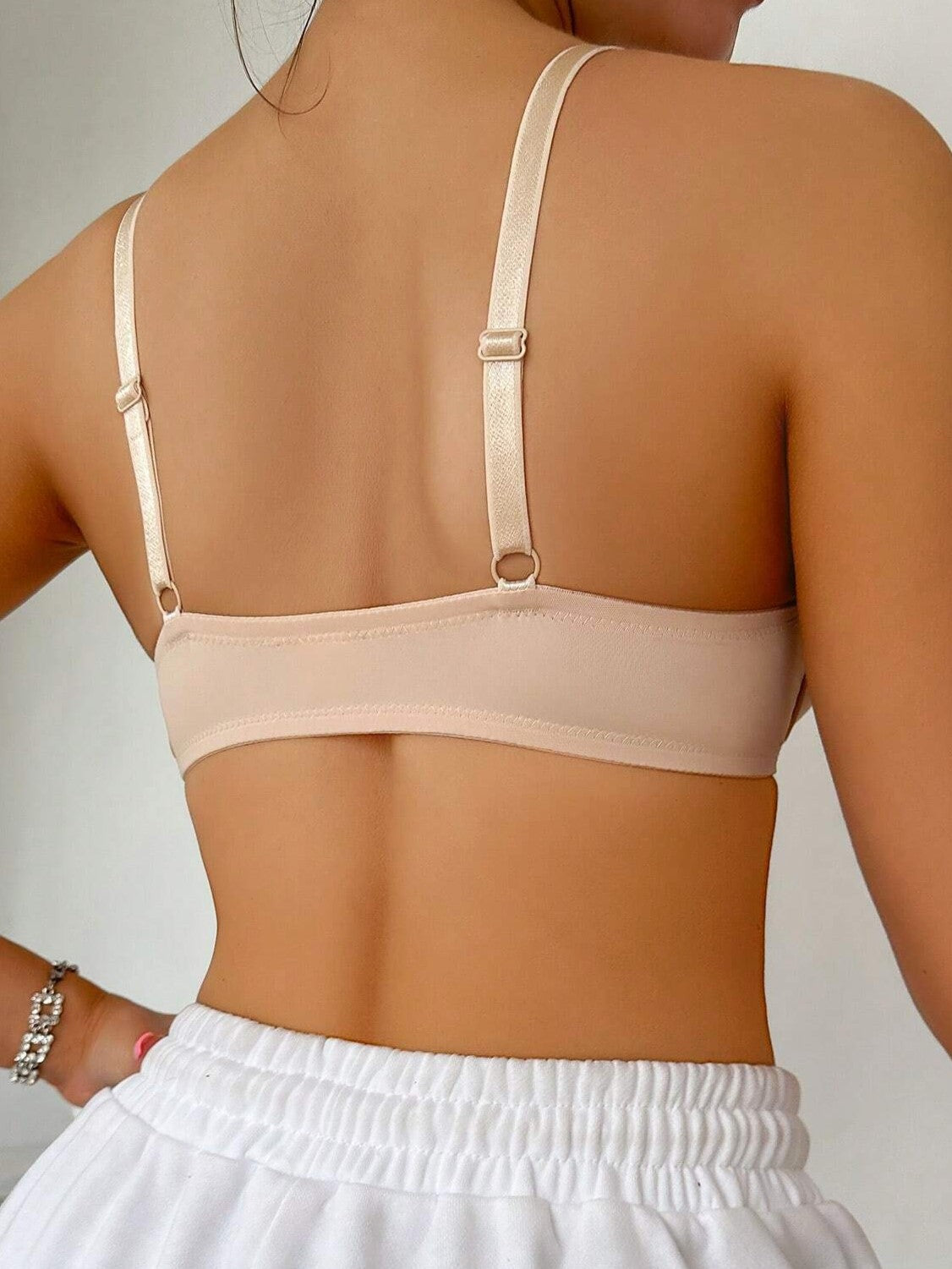 Front Closure Solid Color Adjustable Strap Underwire Bra Ivory