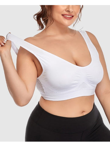 Wireless Hollow Mesh Sports Yoga Bra White