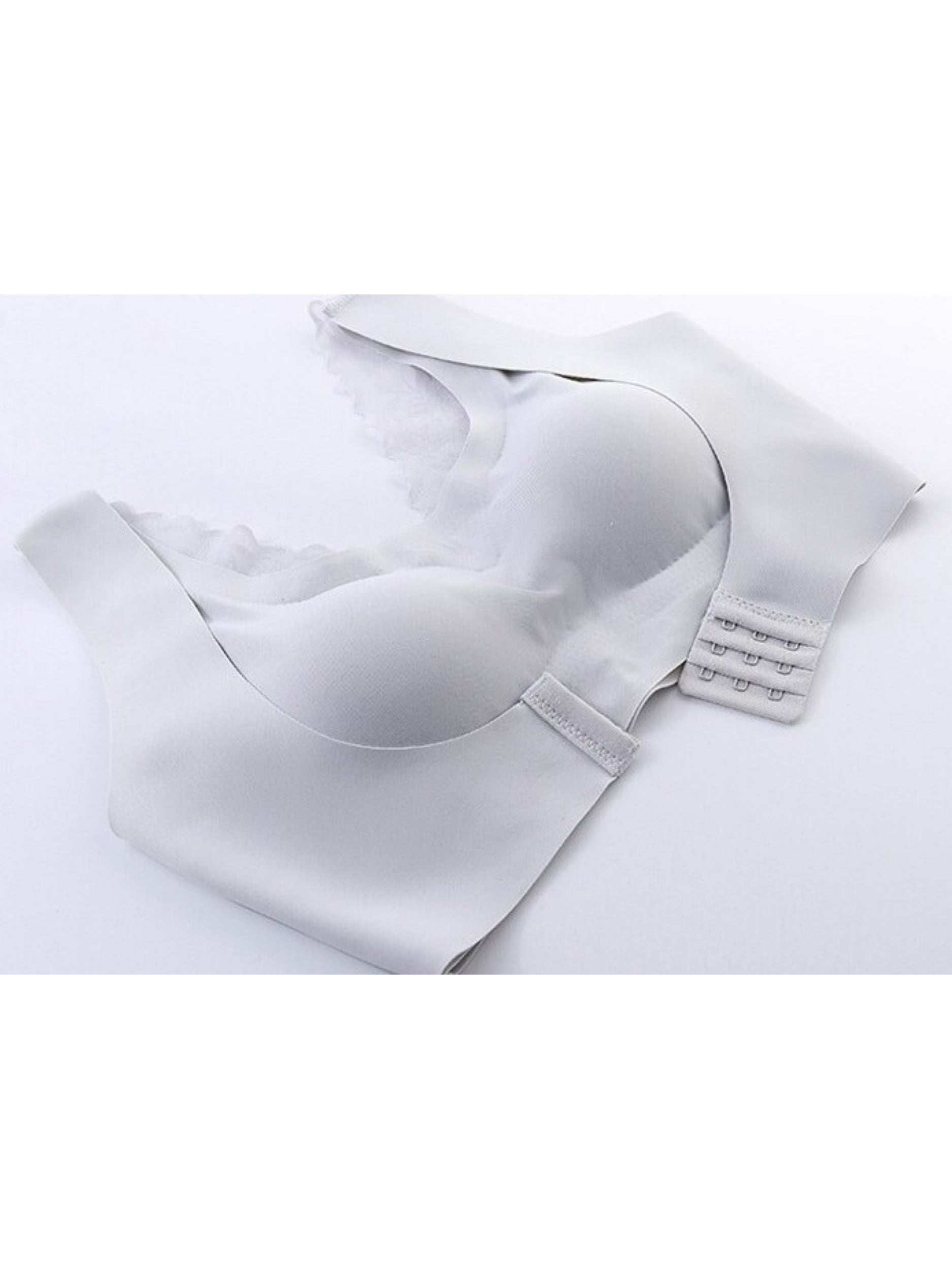 Front Closure Lace Seamless Wireless Bra Padded, Non-Slip, Beautiful Back, Large Sizes Gray