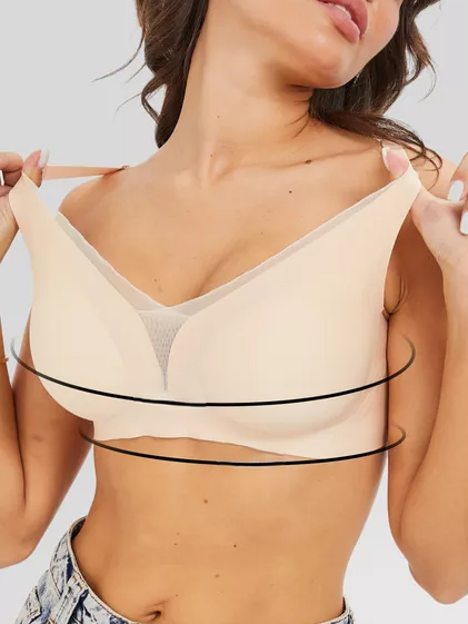 Deep V Mesh Seamless Push-up Without Steel Ring To Prevent Sagging Bra Ivory