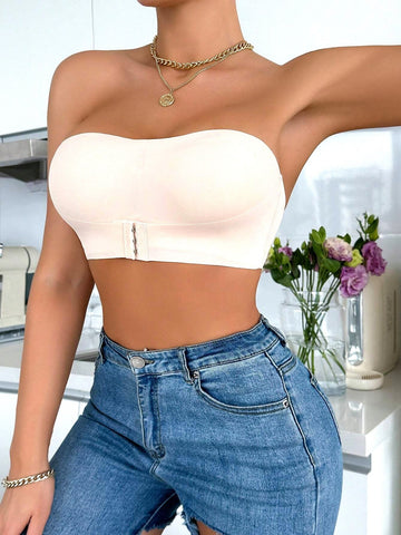 Solid Color Front Closure Push Up Strapless Bra