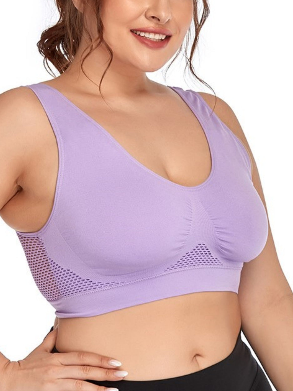 Wireless Hollow Mesh Sports Yoga Bra Violet