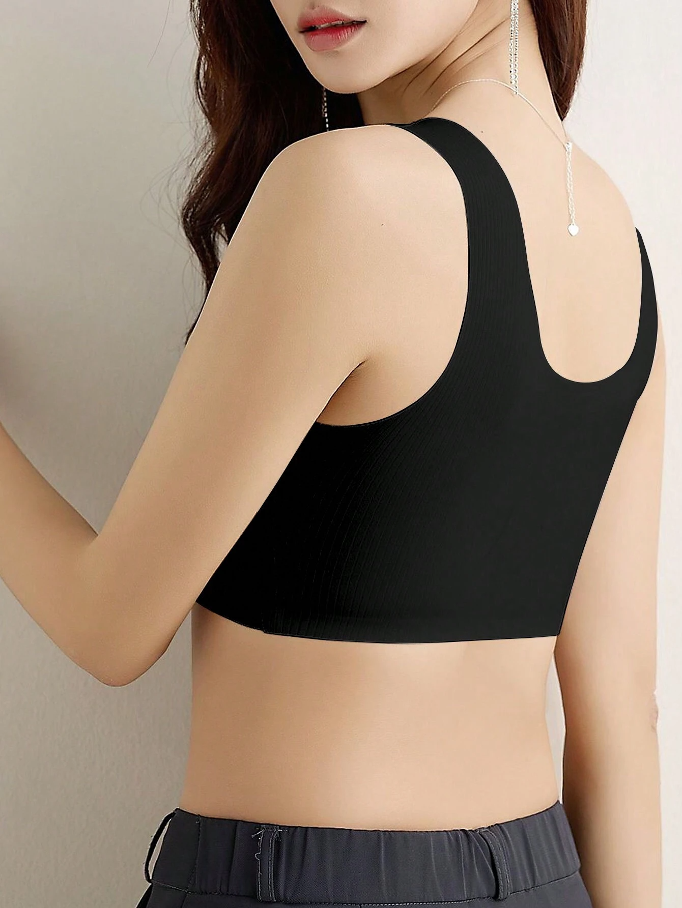 Front Closure Seamless Push Up Back Smoothing & Anti-Sagging Wireless Bra Black