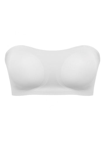 Women's Casual Seamless Simple Side Button Bandeau Bra White