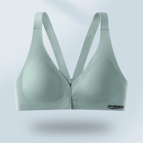 Deep V Minimizer Front Closure Push-up Wireless Bra Green