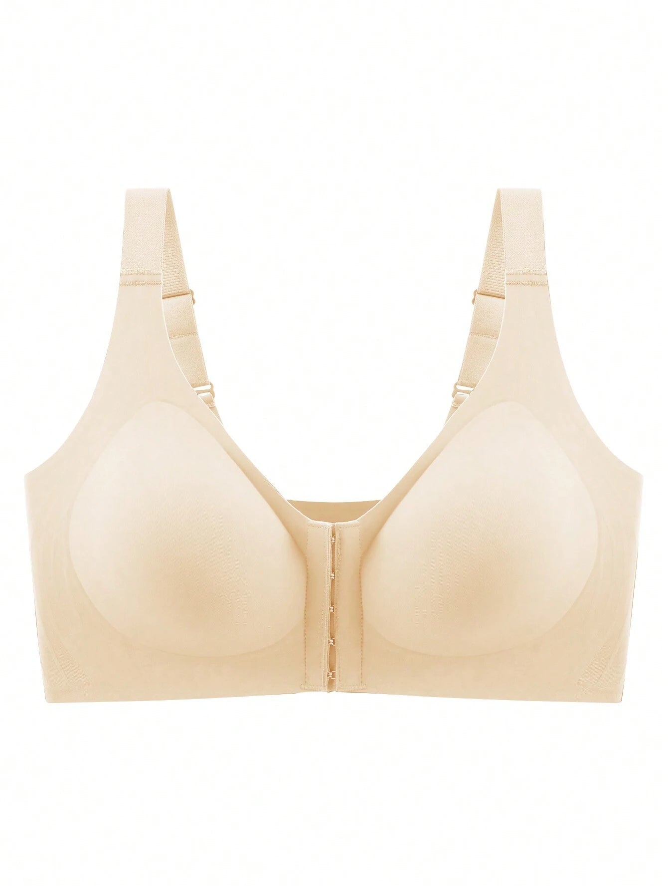 Front Closure Plus Size Seamless Bra .Back To Gather And Prevent Drooping Beige