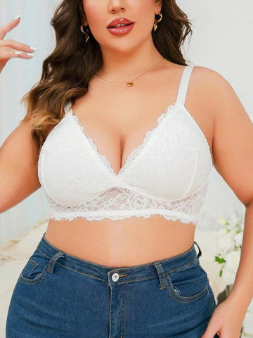 Plus Floral Lace Wireless Seamless Bra