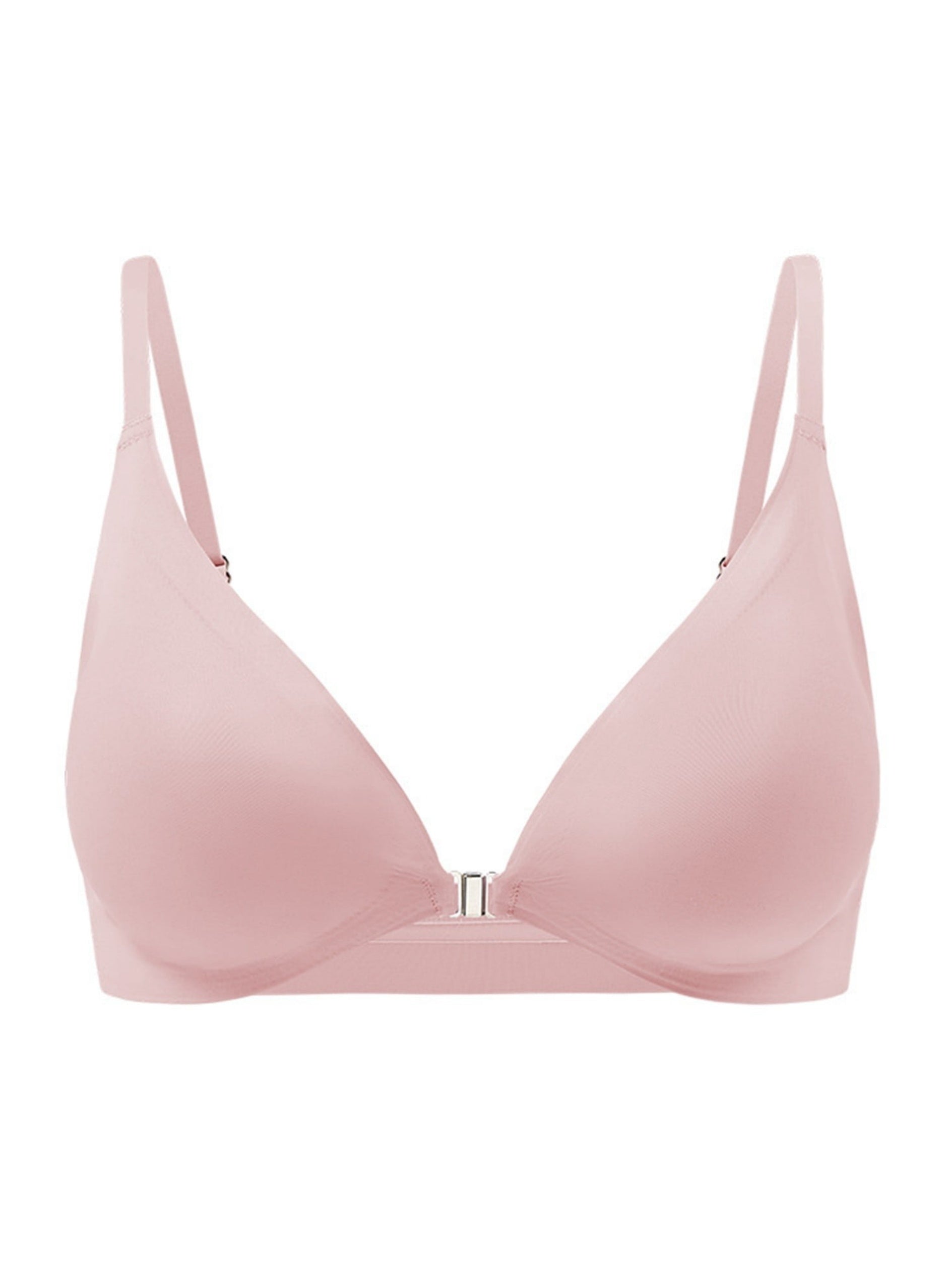 Comfortable Adjustable Straps Deep V Front Button Solid Color Wireless Bra Pink