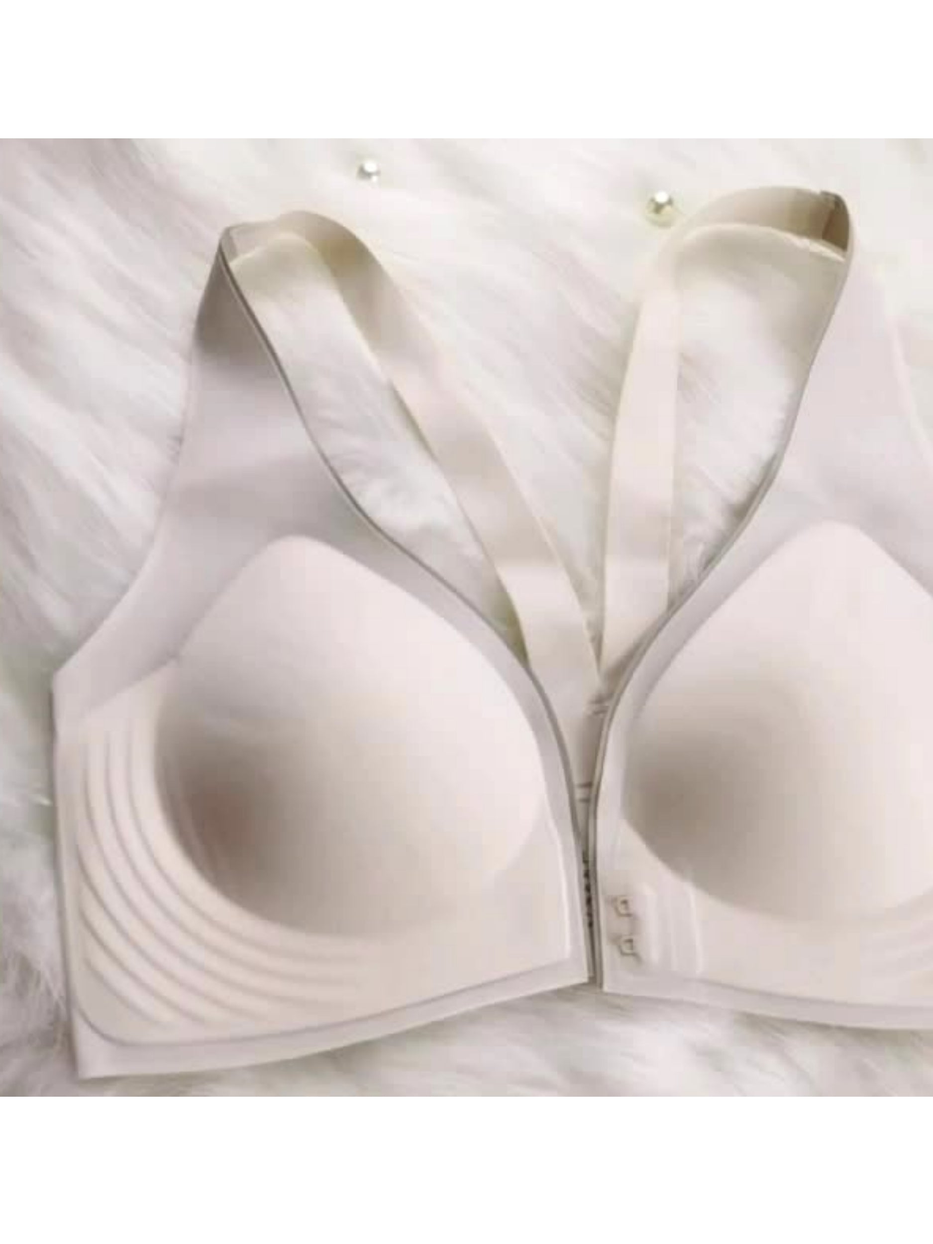 Soft Seamless Front Closure Deep V Push Up Plunge Bra White