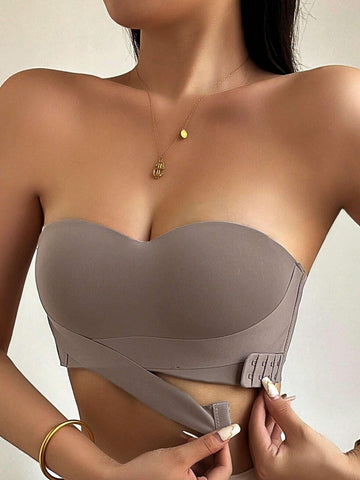 Ladies Solid Color Backless Hollow Out Strapless Bra Peru