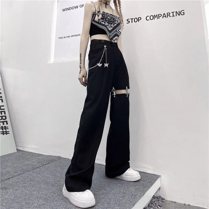 Pantalones góticos de estilo harajuku con cadena