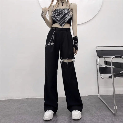 Pantalones góticos de estilo harajuku con cadena