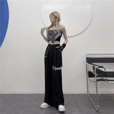 Pantalones góticos de estilo harajuku con cadena