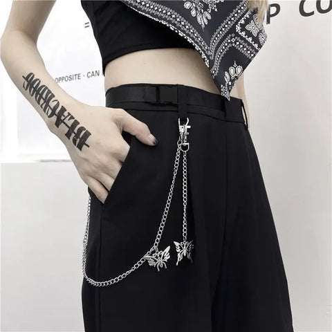 Pantalones góticos de estilo harajuku con cadena