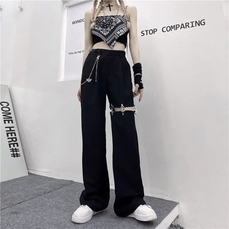 Pantalones góticos de estilo harajuku con cadena