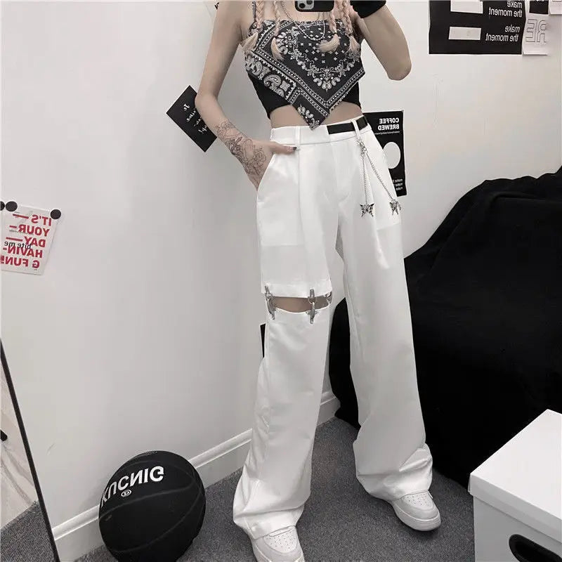 Pantalones góticos de estilo harajuku con cadena