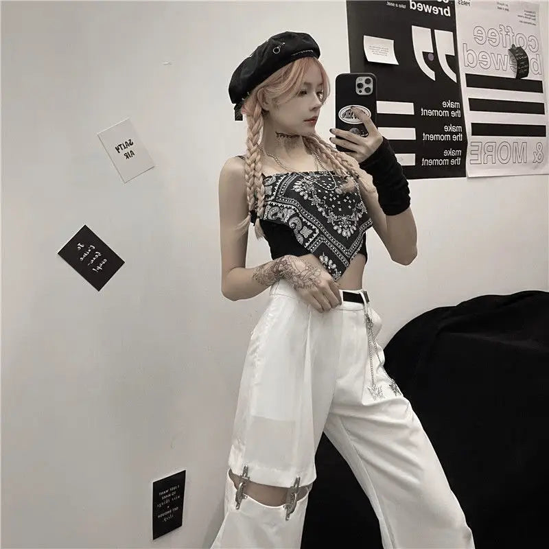 Pantalones góticos de estilo harajuku con cadena