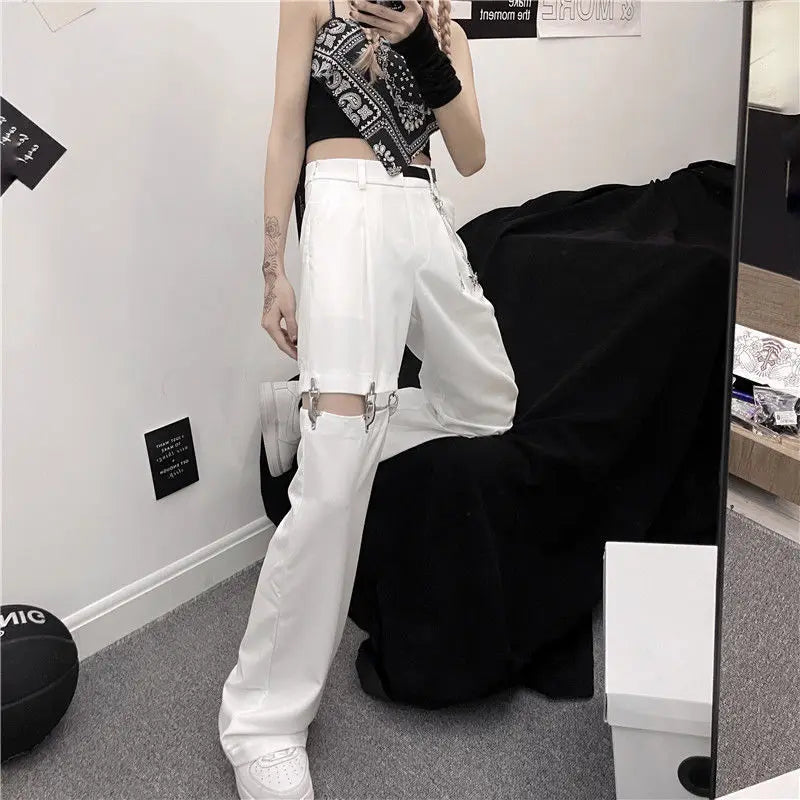 Pantalones góticos de estilo harajuku con cadena