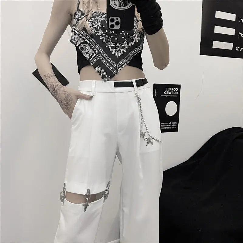 Pantalones góticos de estilo harajuku con cadena