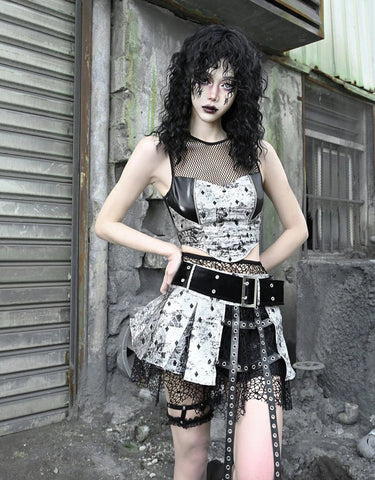 Conjunto de atuendo gótico de Harajuku: top y falda